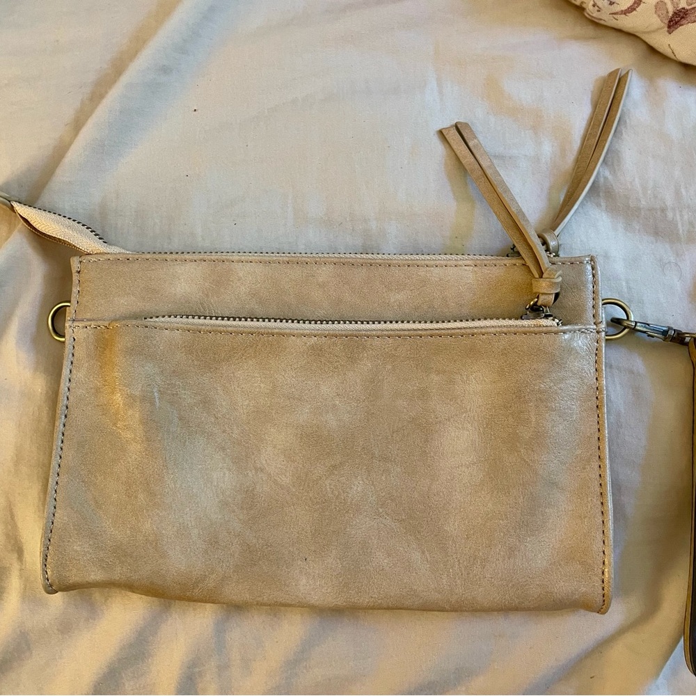 Joy Susan Beige Faux Leather Clutch Zippered Purse